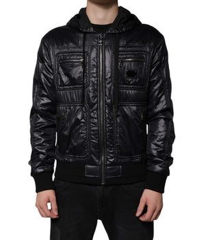 Dolce &amp; Gabbana Black Nylon Hooded Full Zip Blouson Jacket