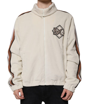 Dolce &amp; Gabbana Beige Logo Applique Cotton Corduroy Full Zip Jacket