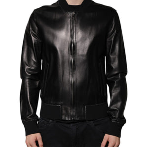 Dolce & Gabbana Black Leather Full Zip Biker Blouson Jacket