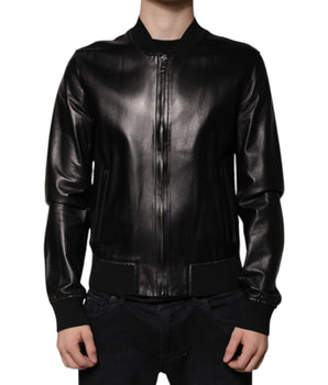 Dolce &amp; Gabbana Black Leather Full Zip Biker Blouson Jacket
