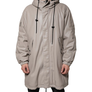 MSGM Beige Full Zip Hooded Long Sleeves Casual Coat Jacket