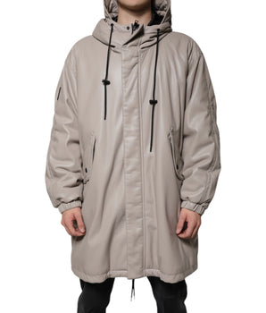 MSGM Beige Full Zip Hooded Long Sleeves Casual Coat Jacket
