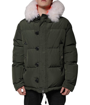 Dsquared² Green Hooded Long Sleeves Fur Shearling Jacket