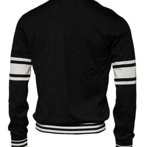 Suéter de cuello redondo de seda con estampado de guitarra en blanco y negro de Dolce &amp; Gabbana