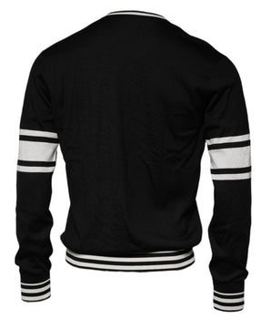 Dolce &amp; Gabbana Black White Guitar Silk Crew Neck Sweater