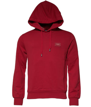 Dolce &amp; Gabbana Red Cotton Logo Hooded Sweatshirt Sweater