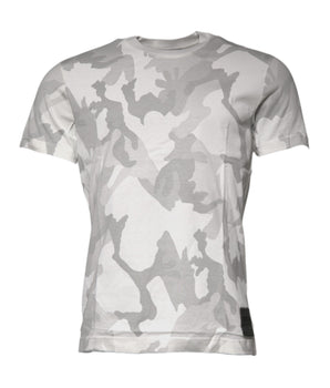 Dolce &amp; Gabbana White Gray Camouflage Cotton Crew Neck T-shirt