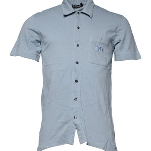 Dolce &amp; Gabbana Blue Cotton Button Down Casual Men Polo Shirt