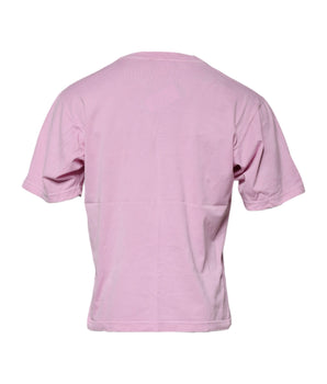 Dolce &amp; Gabbana Pink Logo Print Cotton Crew Neck T-shirt