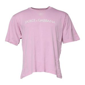 Dolce &amp; Gabbana Pink Logo Print Cotton Crew Neck T-shirt