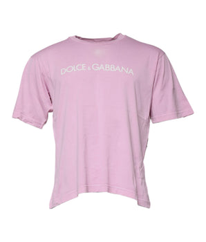 Dolce &amp; Gabbana Pink Logo Print Cotton Crew Neck T-shirt