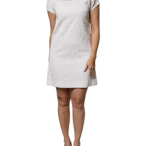 Dolce & Gabbana White Crystal Embellished Jacquard Brocade Mini Dress