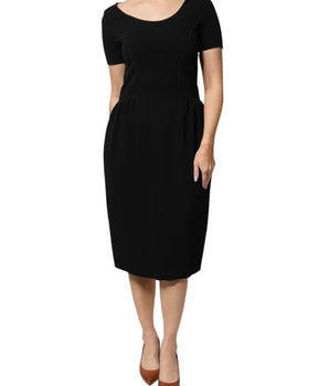 Emporio Armani Black Viscose Short Sleeves Sheath Midi Dress