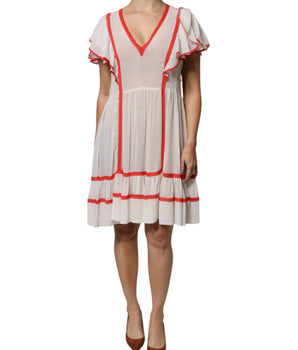 Vestido mini plisado de corte A con mangas con volantes de viscosa blanca de Twinset