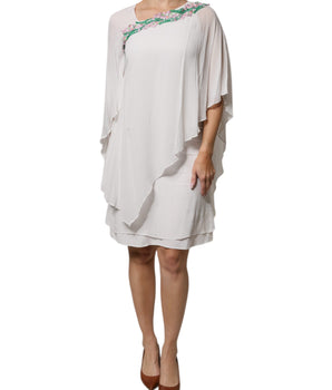 Blumarine White Floral Embroidery Viscose Chiffon Shift Dress