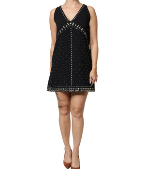 Vestido mini recto de línea A sin mangas de poliéster con adornos negros de PINKO