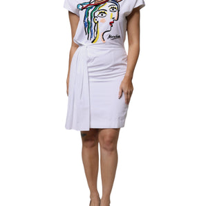 Moschino Couture White Printed Viscose Sheath Mini Dress