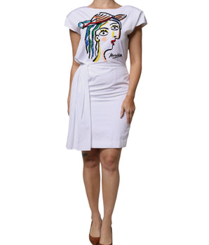 Vestido corto de viscosa con estampado blanco de Moschino Couture