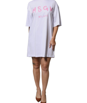 Vestido mini de manga corta con camiseta de algodón y estampado de logotipo blanco de MSGM