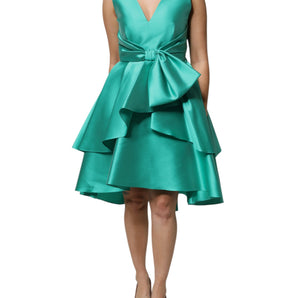 Alberta Ferretti Green Satin Polyester Sleeveless V-neck Layered Dress