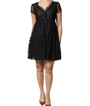 Vestido mini Blugirl negro de corte A con mangas cortas y ribete de encaje floral