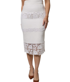 Falda tubo de cintura alta con encaje floral blanco de Dolce &amp; Gabbana