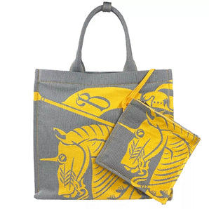 Burberry EKD Canvas Tote Bag With Coin Pouch Sunflower Gray
