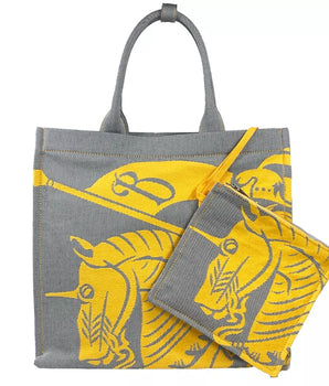 Burberry EKD Canvas Tote Bag With Coin Pouch Sunflower Gray