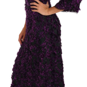 Dolce &amp; Gabbana Elegant Fringe Sheath Dress in Purple &amp; Black