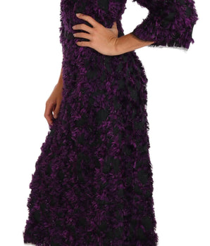 Dolce & Gabbana Elegant Fringe Sheath Dress in Purple & Black Dolce & Gabbana 