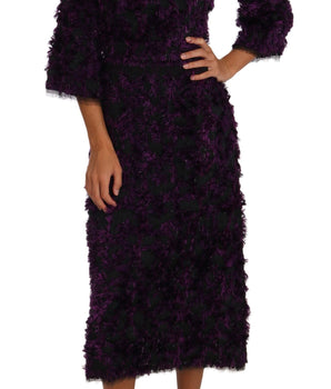 Dolce & Gabbana Elegant Fringe Sheath Dress in Purple & Black Dolce & Gabbana 