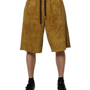 Dolce &amp; Gabbana Brown Lambskin Suede Men Bermuda Shorts