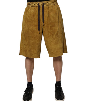 Dolce &amp; Gabbana Brown Lambskin Suede Men Bermuda Shorts