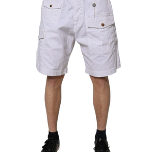 Dsquared² White Cargo Denim Mid Waist Casual Bermuda Shorts