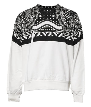 Dolce &amp; Gabbana White Black Printed Cotton Sweatshirt Sweater