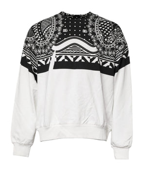 Dolce &amp; Gabbana White Black Print Cotton Sweatshirt Sweater