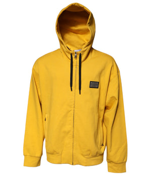 Dolce & Gabbana Yellow Logo Plaque Hooded Full Zip Sweater