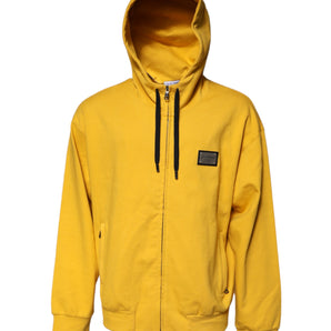 Suéter con capucha y cremallera completa con placa del logo amarillo de Dolce &amp; Gabbana