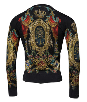 Dolce &amp; Gabbana Black Heraldic DG Silk Round Neck Pullover Sweater