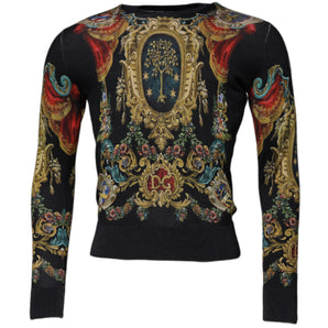 Suéter de cuello redondo de seda Dolce &amp; Gabbana con heráldica DG en negro