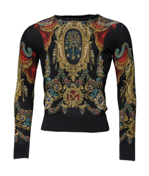 Dolce &amp; Gabbana Black Heraldic DG Silk Round Neck Pullover Sweater