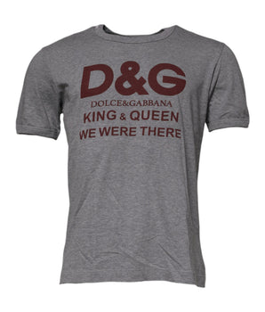 Dolce &amp; Gabbana Gray Logo Print Cotton Crew Neck Men T-shirt