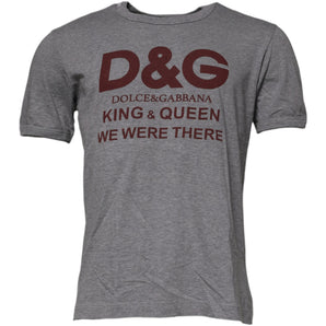 Dolce &amp; Gabbana Gray Logo Print Cotton Crew Neck Men T-shirt