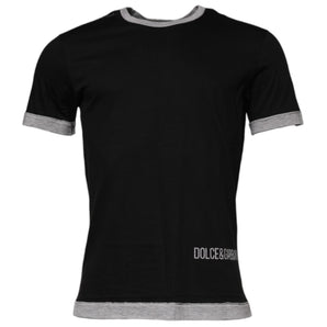 Dolce &amp; Gabbana Black Logo Cotton Crew Neck Men Tee T-shirt