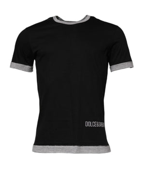 Dolce &amp; Gabbana Black Logo Cotton Crew Neck Men Tee T-shirt