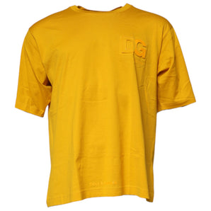 Dolce &amp; Gabbana Dark Yellow Logo Cotton Men Crew Neck T-shirt
