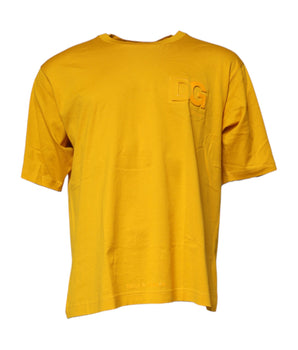 Dolce &amp; Gabbana Dark Yellow Logo Cotton Men Crew Neck T-shirt