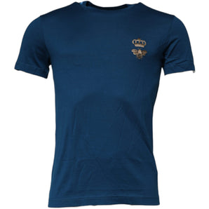 Dolce &amp; Gabbana Blue Crown Bee Cotton Men Crew Neck T-shirt