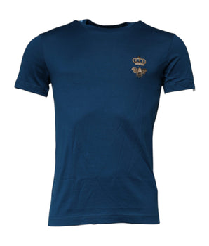 Dolce &amp; Gabbana Blue Crown Bee Cotton Men Crew Neck T-shirt