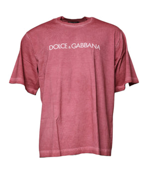 Camiseta de algodón con cuello redondo y estampado del logotipo rosa de Dolce &amp; Gabbana